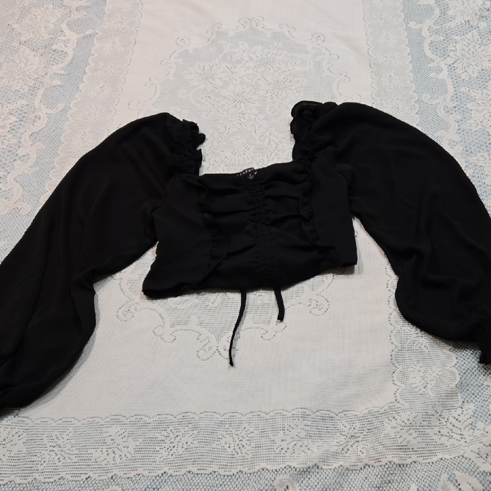 Papaya Elegant Black Off-Shoulder Top Long Sleeves